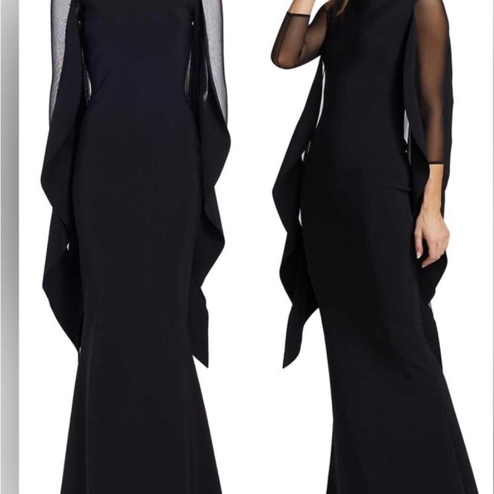 Chiara Boni Petite Robe - size 10 - Kacey Illusion Mesh Caped Black gown/dress